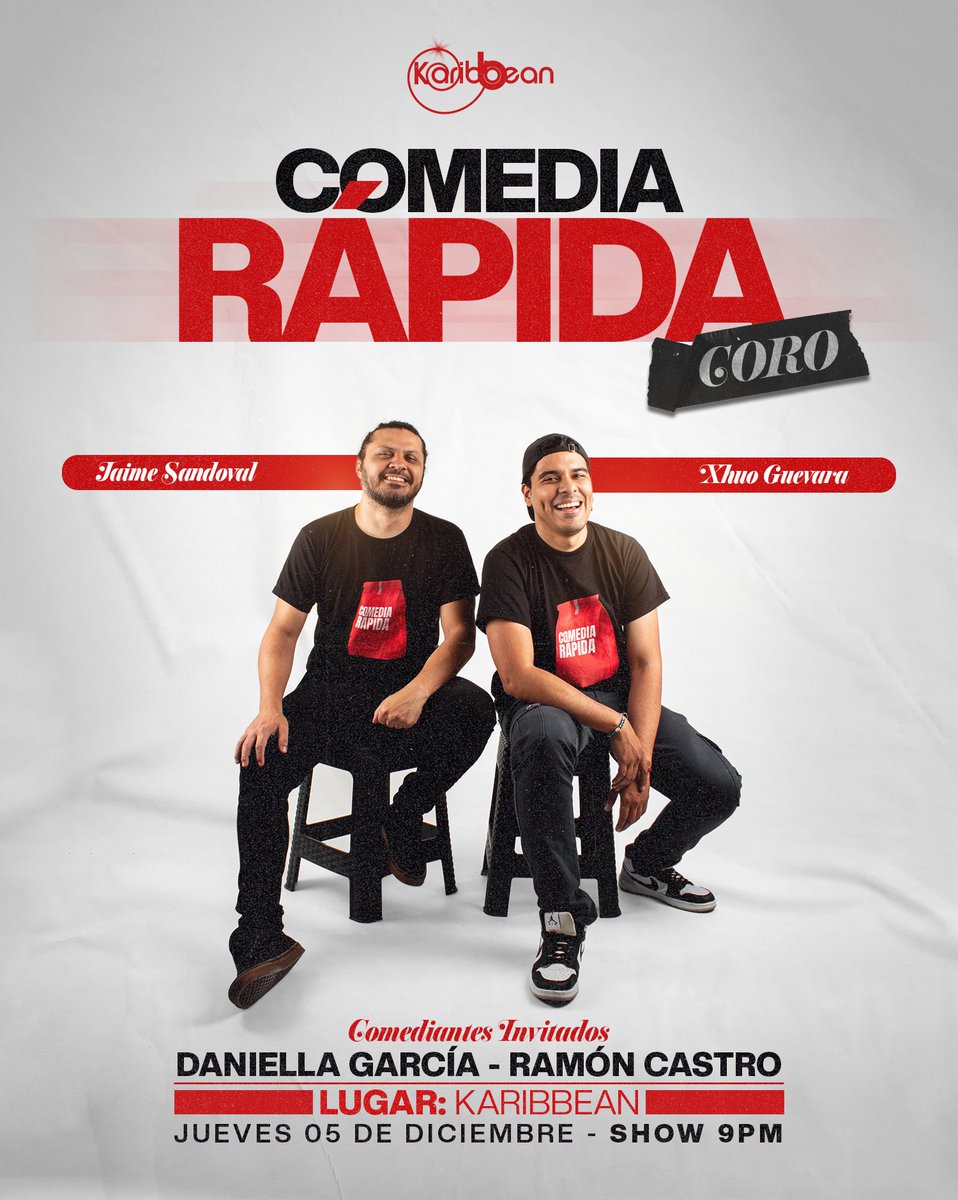 SrPoliloco's tweet photo. ¡Coro!

El jueves 5 de diciembre @xhuoguevara y yo llegamos con nuestro show Comedia Rápida en @HyEkaribbean 

Invitados @UnTalRamon y @daniellacgl 

Lo mejor de todo... ¡Entrada Libre! https://t.co/Sbi5SnDCuj