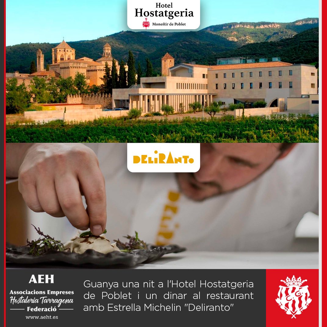 NASTICTARRAGONA's tweet photo. 💥 Diumenge, nou 𝙓𝙐𝙏 amb la Federació AEHT. Qui marqui, premi 💥 per a 2 pax:

Dinar al restaurant ⭐ Deliranto ➕ nit a l’Hotel Hostatgeria de Poblet

ℹ️ Completa els passos:

✅Segueix a @AEHTarragona 
🫵🏼Menciona amb qui compartiràs el xut
🍀Demà, sorteig dels 2+2 xutadors! https://t.co/uSr31FWCRP