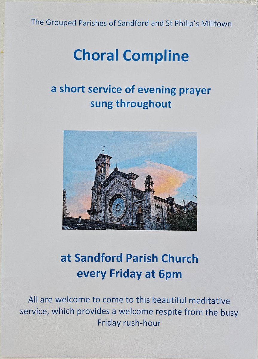 This Friday, 29th November, we'll have our final Choral Compline for 2024 - in Sandford Church at 6pm - do come along!