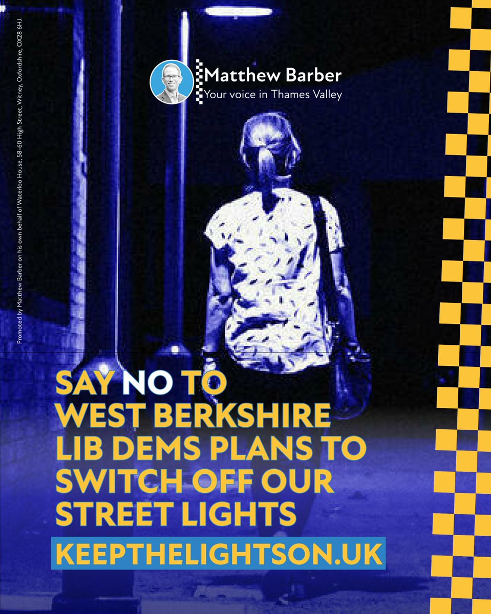 💡KEEP THE LIGHTS ON IN WEST BERKSHIRE💡

For the second time this month I'm campaigning to keep street lights on.

First in Oxfordshire  and now in West Berkshire where the council is proposing to switch off street lights from midnight in residential areas.

I am concerned about