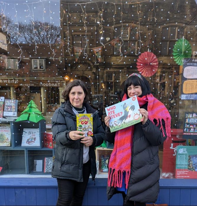 Susannah_Lloyd's tweet photo. Things were looking SO festive today at @littlebookshops in Leeds where I met lovely Cheryl &amp; Alison and we visited the fantastic year 3s and 4s at @HughGaitskellPS &amp; New Bewerly Community School with BADGERS ARE GO! by me and @NiciGregory @DFB_storyhouse https://t.co/BwIpY5hBE8