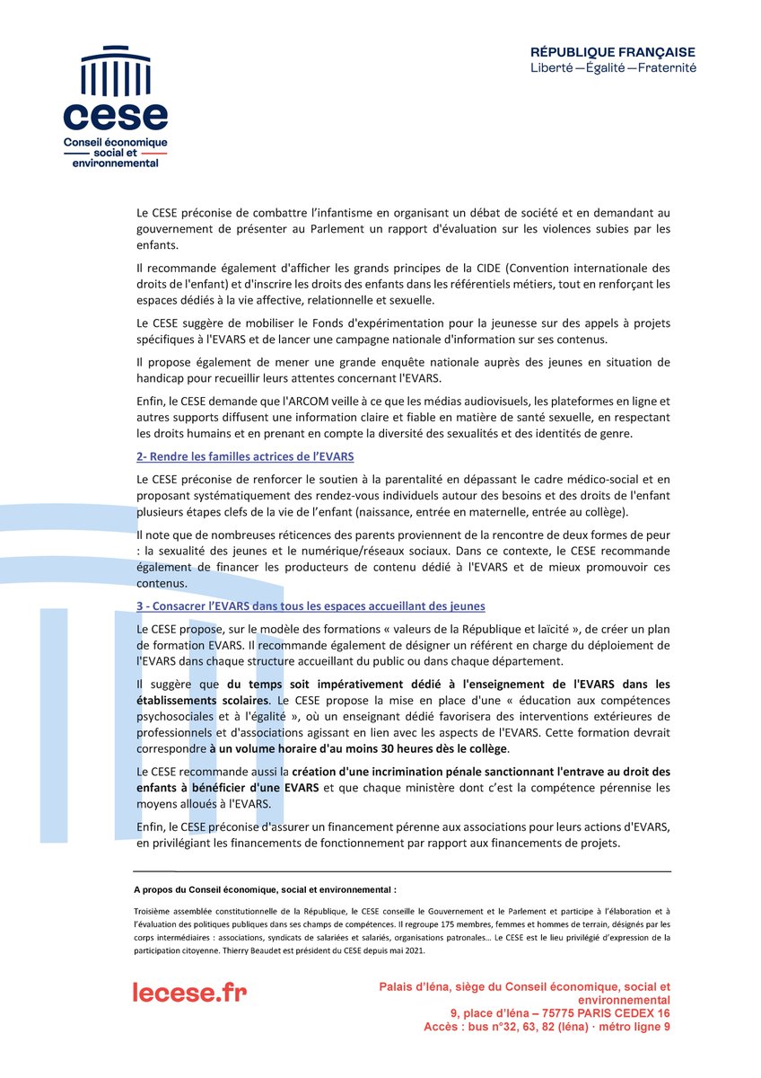 CESE (@lecese) on Twitter photo Face aux attaques, le CESE réaffirme l’importance de rendre réellement effectif le droit à l’éducation à la vie affective, relationnelle et sexuelle des jeunes
🎙️ Selon le président du CESE, <a href="/ThierryBeaudet/">Thierry Beaudet</a> : « L’EVARS n’est pas un acte de militantisme mais une question Face aux attaques, le CESE réaffirme l’importance de rendre réellement effectif le droit à l’éducation à la vie affective, relationnelle et sexuelle des jeunes
🎙️ Selon le président du CESE, <a href="/ThierryBeaudet/">Thierry Beaudet</a> : « L’EVARS n’est pas un acte de militantisme mais une question