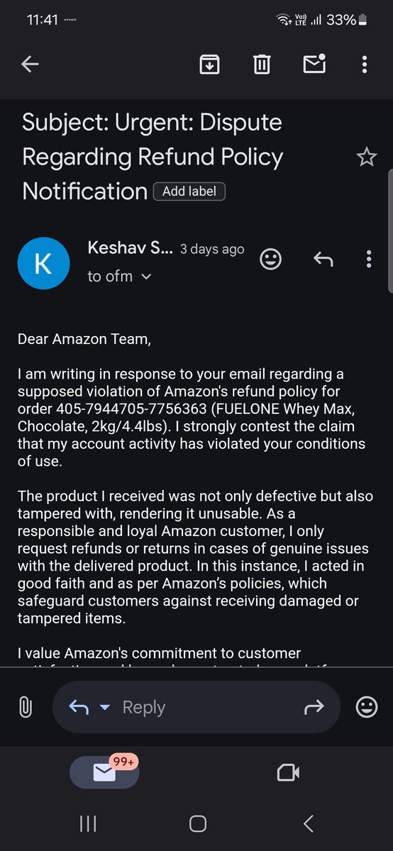 Keshav_646's tweet photo. Hi @AmazonHelp @amazonIN
I emailed 3 days ago regarding a wrongful refund policy violation for order 405-7944705-7756363 involving a defective, tampered product. No response yet. Please resolve this urgently as I’ve always followed Amazon’s policy Looking forward to your support. https://t.co/uUCxJdWOPe