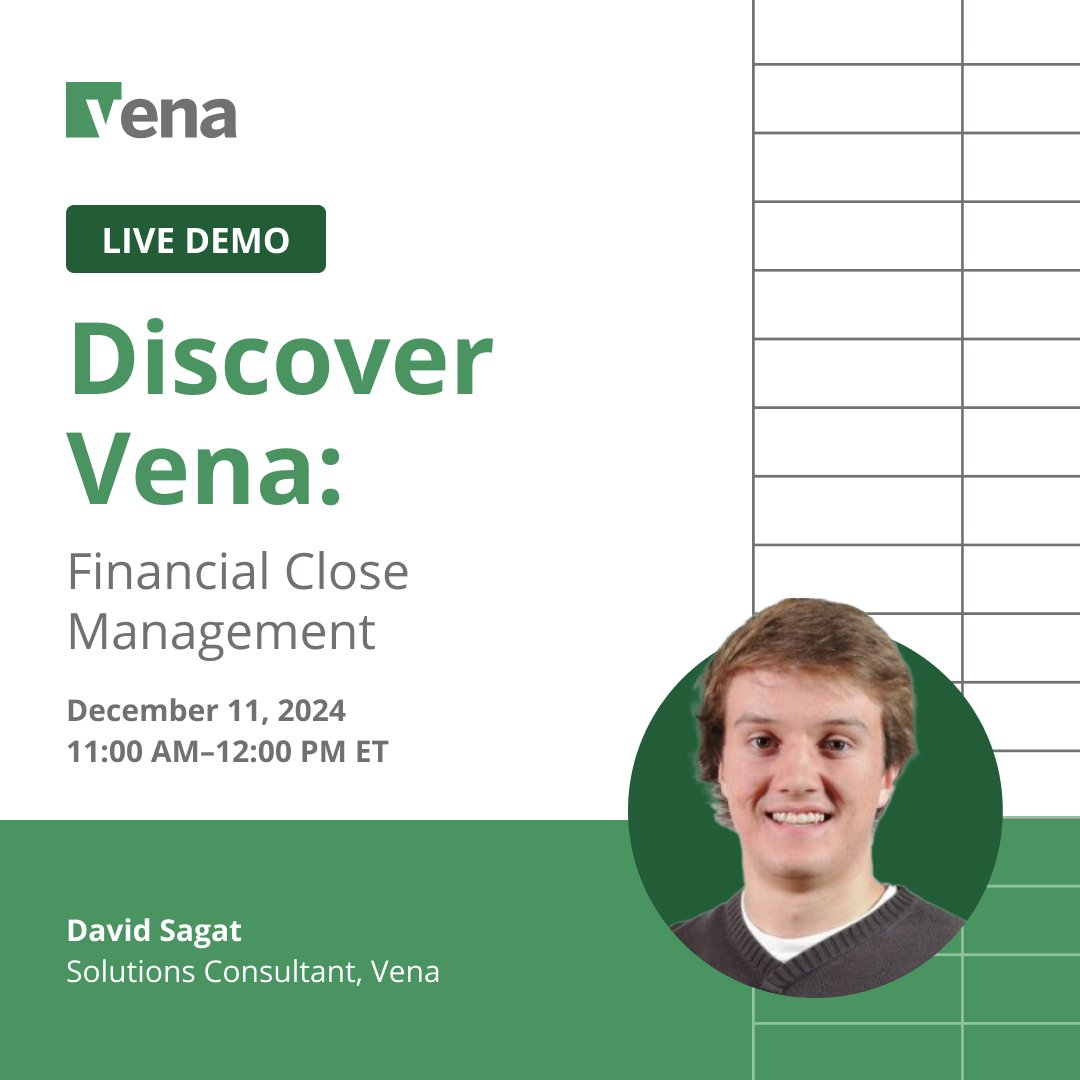 Join us for a live demo where you'll learn how to streamline every part of your #FinancialClose Management. 📊  Discover how Vena can help you speed up reporting, ensure accuracy and compliance and deliver timely, actionable insights.​
Sign up today 🔗 bit.ly/3V9r3eG