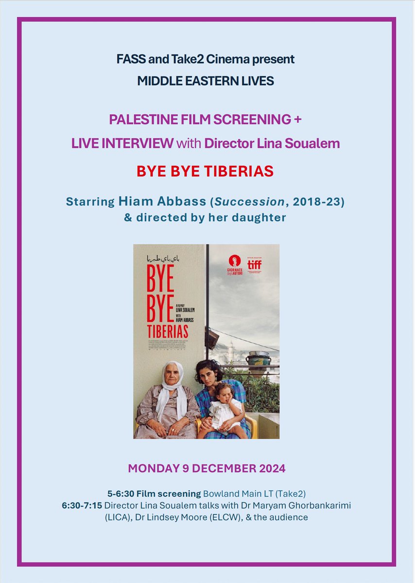 School of Global Affairs at Lancaster University (@globalaffairslu) on Twitter photo Very excited about this event on 9th December, organised by our colleagues <a href="/lancaster_words/">English Literature and Creative Writing</a>! A screening of the film Bye Bye Tiberias and Q&A with director Lina Soualem. Very excited about this event on 9th December, organised by our colleagues <a href="/lancaster_words/">English Literature and Creative Writing</a>! A screening of the film Bye Bye Tiberias and Q&A with director Lina Soualem.