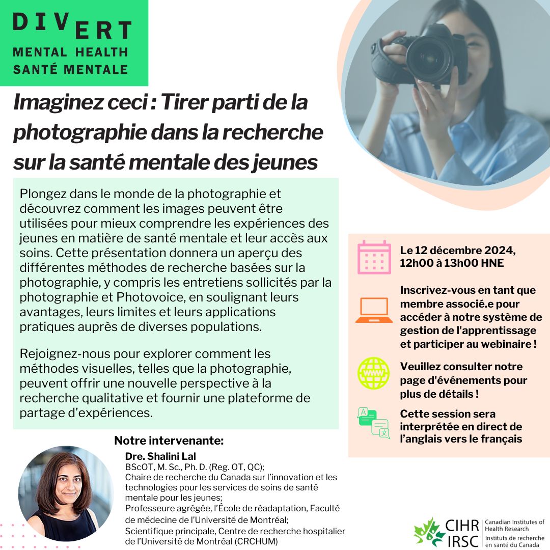 Comment la photographie peut-elle transformer la recherche sur la santé mentale des jeunes ?📸 Rejoignez-nous le 12 décembre pour explorer des méthodes comme Photovoice qui offrent de nouvelles perspectives sur les expériences des jeunes. bit.ly/4g5ZaMt