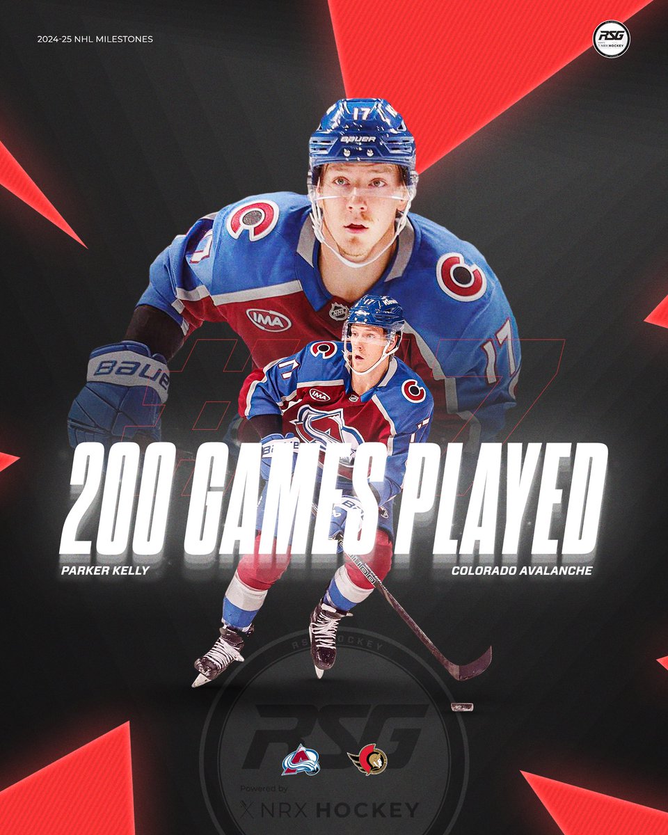 rsghockey's tweet photo. Milestone Alert 🚨: Congrats to @Parks_17 on playing in his 200th career @nhl game last night!

#RSGHockey #NRXHockey #GoAvsGo https://t.co/JJRi6ty7Iv