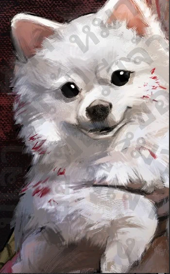 doggo with ketchup (?) 