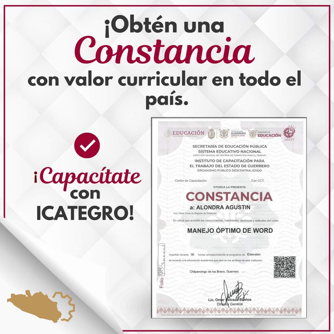 ICATEGROOFICIAL's tweet photo. 🎖️Capacítate con ICATEGRO🎖️
¡Recibe una #Constancia con valor curricular avalada por la SEP!📄

✔️Conoce nuestra Oferta Educativa, aprende nuevos conocimientos, desarrolla nuevas habilidades con nuestros cursos y dedícate a lo que más te apasiona.

👨🏼‍🍳👩🏽‍💻👨🏼‍🌾👩🏽‍⚕️👨🏽‍🔧👷🏽👨🏼‍✈️

#ICATEGRO2024 https://t.co/hSwUrbYYfT