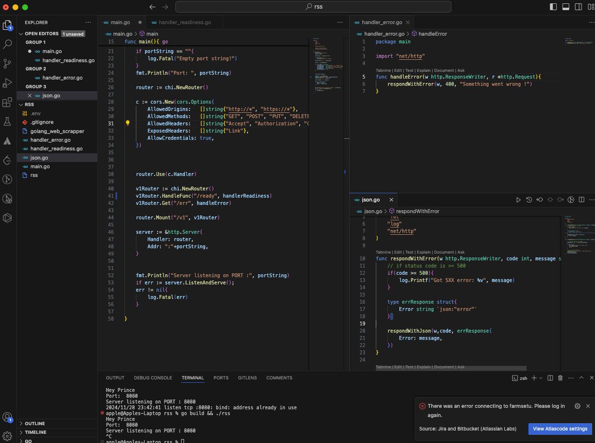 Princet18254604's tweet image. 🎯 Learned the basics of API versioning &amp;amp; error handling in Go!
Using chi :
✔️ Modular routers for /v1 endpoints.
✔️ Centralized error handling with clean JSON responses.
✔️ CORS setup for secure cross-origin requests.
Small steps, big impact! 🚀 #Golang #APIDesign #DevLearning
