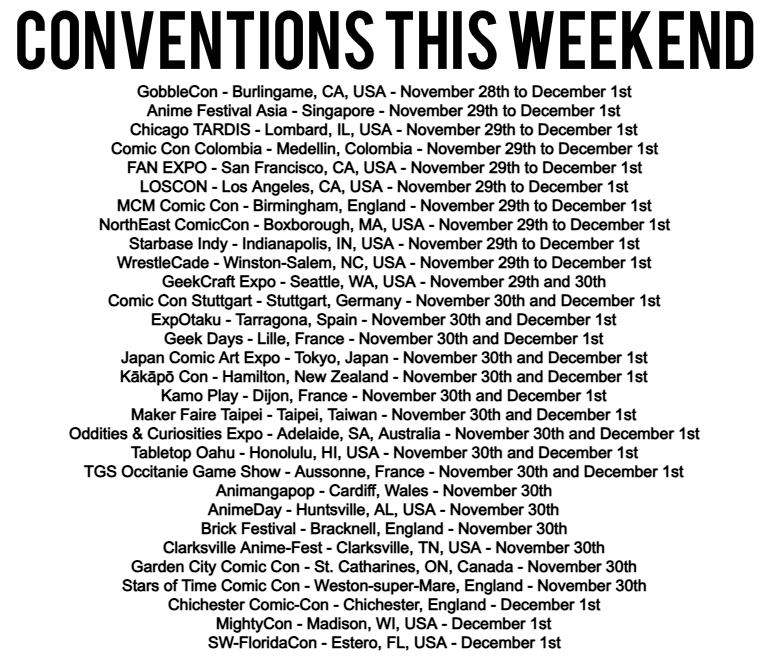 GlobalFanCons's tweet photo. 30 Conventions this weekend in 🇺🇸🇸🇬🇨🇴🏴🇩🇪🇪🇸🇫🇷🇯🇵🇳🇿🇹🇼🇦🇺🏴🇨🇦
What will you be attending? #AFASG24 #ChicagoTARDIS #ComicConColombia #FANEXPOSanFrancisco #Loscon50 #MCMComicCon #WrestleCade #GeekCraftExpoSeattle #ccon24 #GeekDaysLille #TGSToulouse #AMP24 (1/3) ~LM https://t.co/3zpZiKpAzj