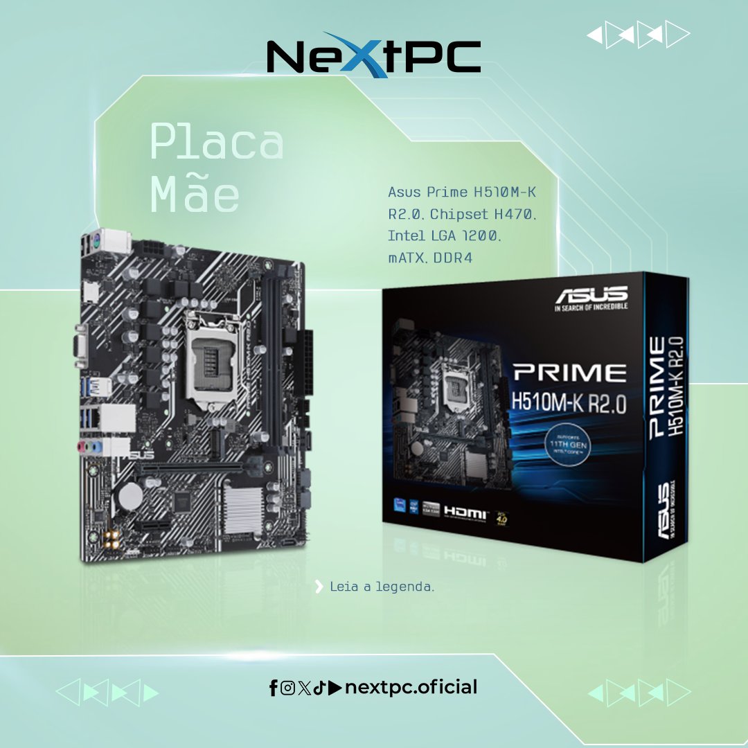 nextpc_oficial's tweet photo. Prepare seu setup para o máximo desempenho com a Placa-Mãe Asus Prime H510M-K R2.0! Projetada para processadores Intel LGA 1200, ela oferece estabilidade e eficiência com o chipset H510.
Você encontra a Placa-Mãe Asus Prime H510M-K R2.0 aqui na NextPC! ✌️🔵 #store #informatica https://t.co/13AFYoIvTY
