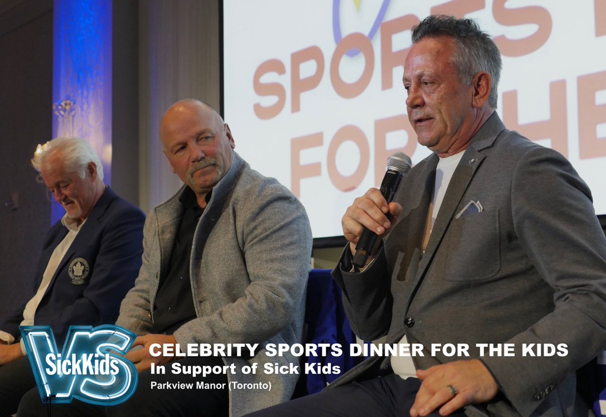 CultureShockTV1's tweet photo. ⚡ I was proud to shoot video + photos for the CELEBRITY SPORTS DINNER FOR KIDS in support of the Hospital for SICK KIDS. Thanks to the NHL legends who brought the fun to the dinner / auction: #DougGilmour, #wendelclark, #DaveEllett and #MikeKrushelnyski, with MC #JimLang. https://t.co/ZhjFExAdOs