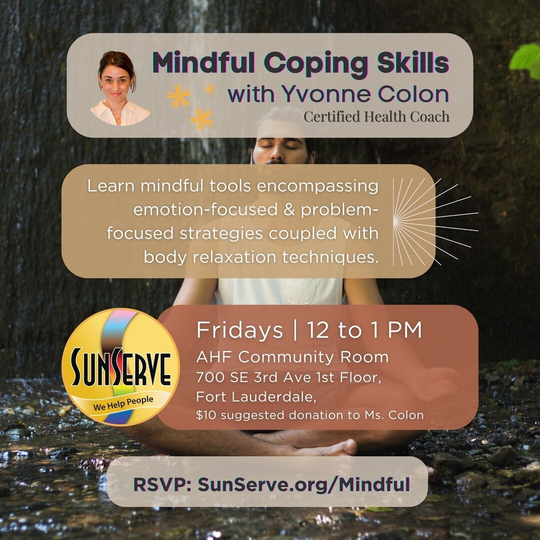 Looking to find balance and navigate life’s challenges with more ease? 🌿 Join Yvonne Colon every Friday from 12-1 PM for Mindful Coping Skills at SunServe. Learn practical tools to help manage stress, emotions, and everyday obstacles through mindful tec… instagr.am/p/DC7N5DuoIPb/