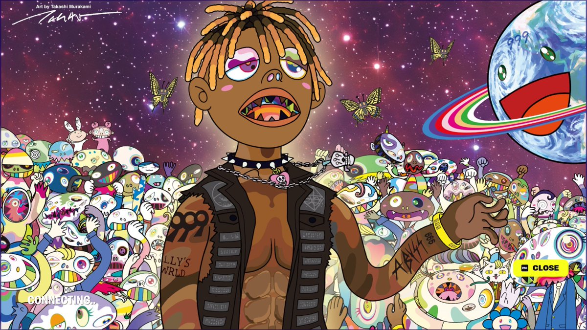 RTFKTNews's tweet image. Takashi Murakami artwork to be featured in the background of Juice WRLD&apos;s loading screen in Fortnite. We&apos;ve seen @Nike and @takashipom step up their Fortnite game as of late. 

Wonder if we will see the @RTFKT dunk and Clone X avatar make their way into Fortnite. The dunks are…