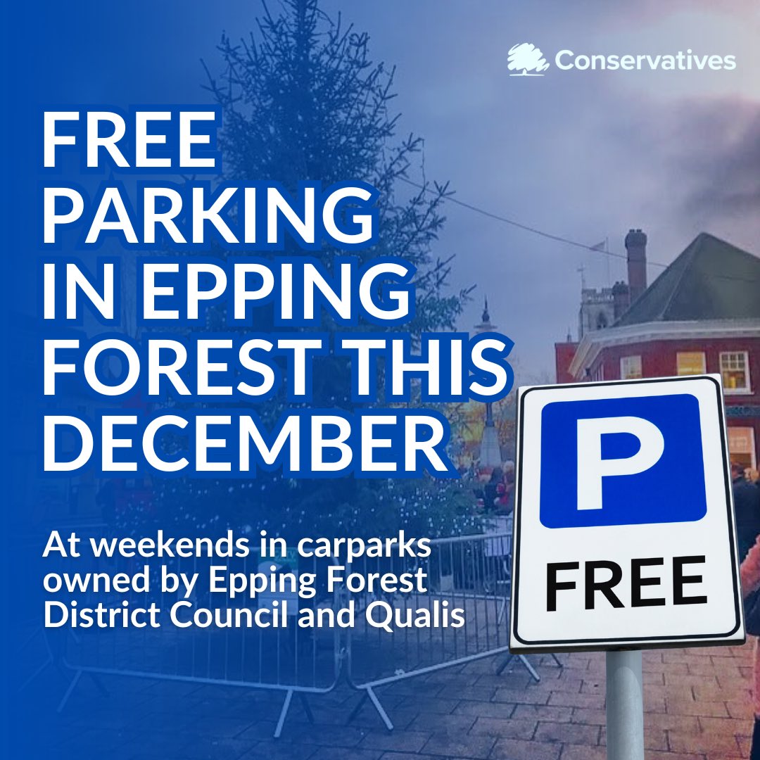 FREE PARKING in Epping Forest District Council &amp; Qualis owned car parks at weekends in December. Park for free &amp; #supportlocalbusiness #shoplocal  

Your local Conservatives are working to support our highstreets this Christmas! 

#supportlocalbusiness #eppingforest