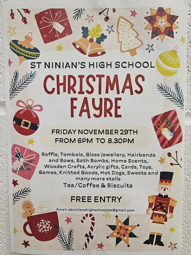 Our PTA Christmas Fayre is on tomorrow evening from 6pm - 8.30pm! Come along and support local small businesses and the work of our PTA and get into then festive mood!