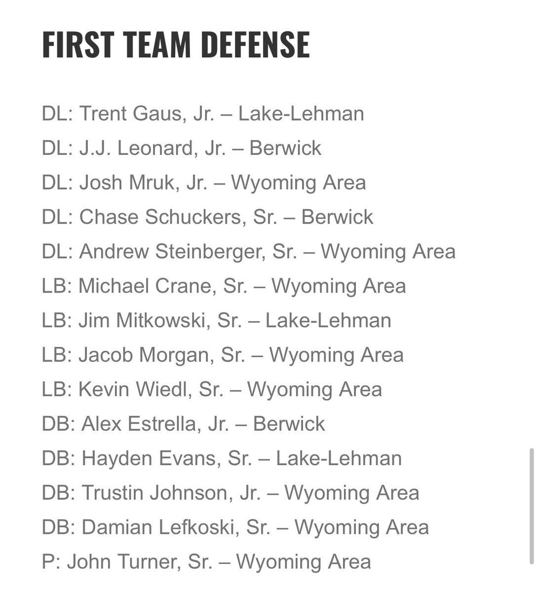 Thank you <a href="/NEPAFootball/">NPF Football</a> for the first team Linebacker recognition!
