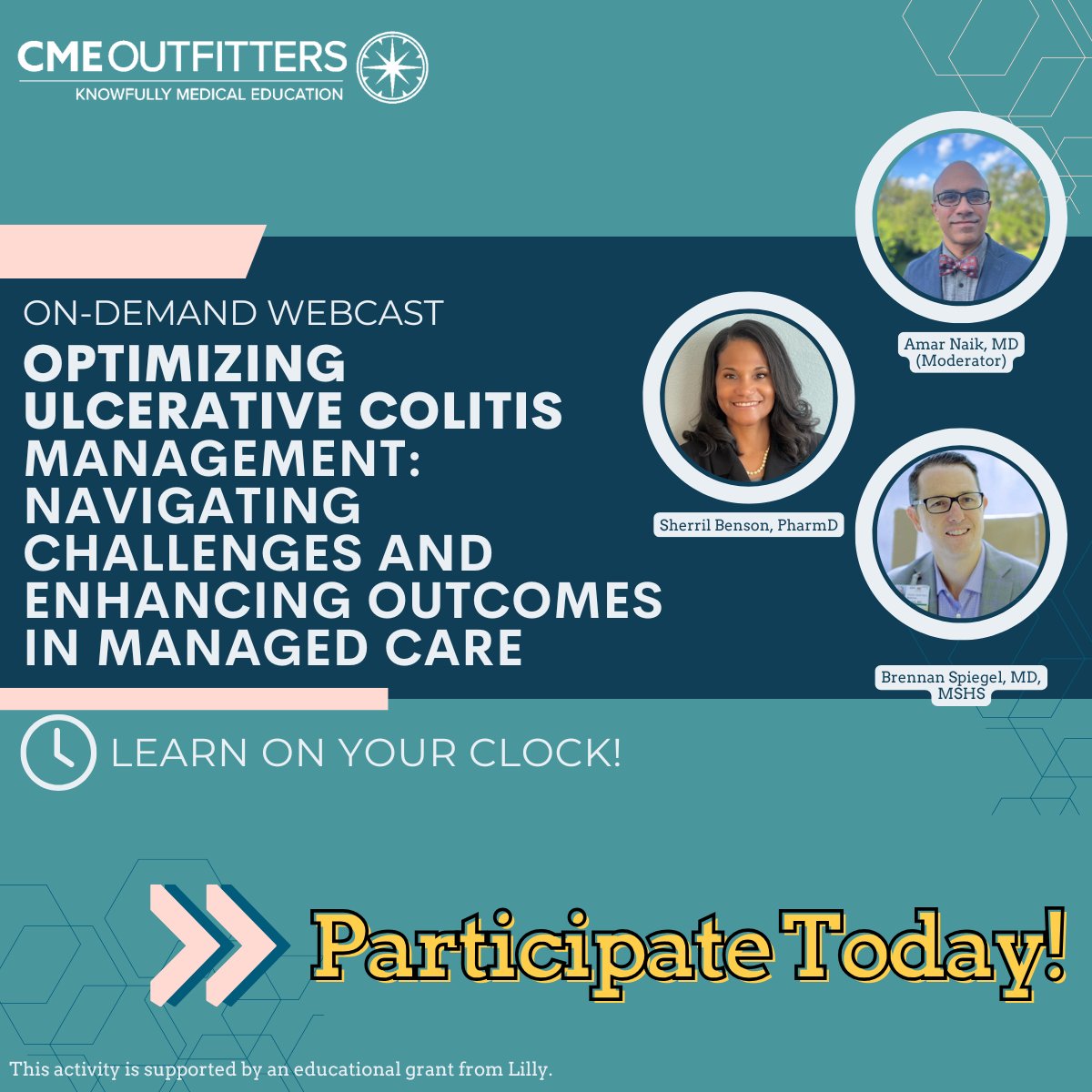 CME Outfitters (@cmeoutfitters) on Twitter photo ✨ Mastering UC Management: Join Experts to Unlock Key Insights! ✨
<a href="/ibdnaik/">Amar S. Naik, MD</a>, Sherril Benson, PharmD, and <a href="/BrennanSpiegel/">Brennan Spiegel, MD, MSHS</a> dive into the latest in UC care. Learn strategies to streamline access and improve outcomes.
📲 Participate in the on-demand activity today! ✨ Mastering UC Management: Join Experts to Unlock Key Insights! ✨
<a href="/ibdnaik/">Amar S. Naik, MD</a>, Sherril Benson, PharmD, and <a href="/BrennanSpiegel/">Brennan Spiegel, MD, MSHS</a> dive into the latest in UC care. Learn strategies to streamline access and improve outcomes.
📲 Participate in the on-demand activity today!