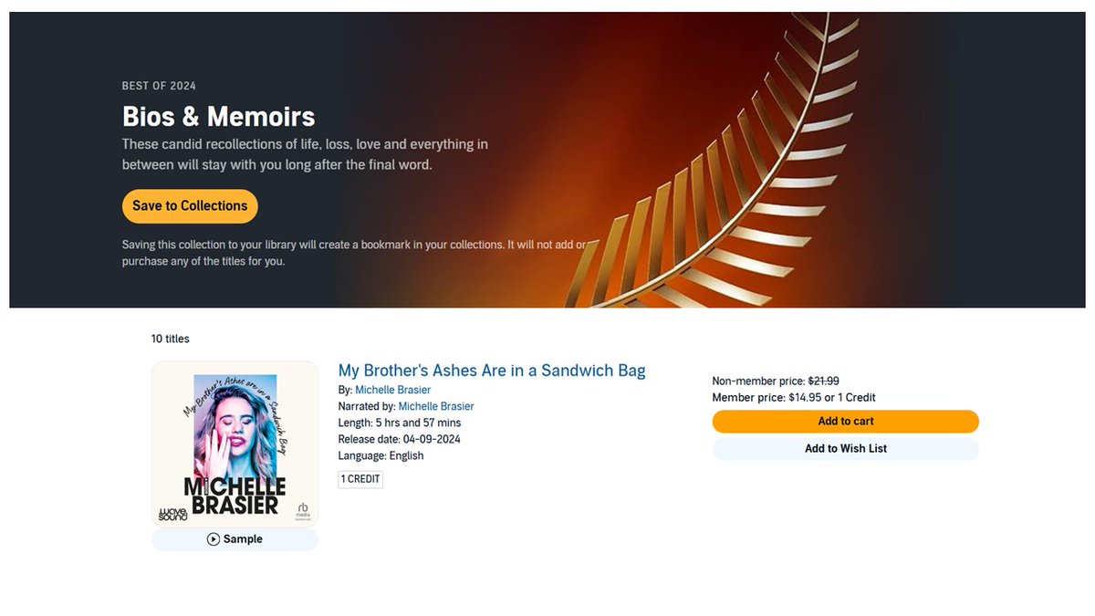Wavesound Australia (@wavesoundaus) on Twitter photo Delighted to share that <a href="/michellebrasier/">Michelle Brasier</a>'s memoir My Brother's Ashes Are In A Sandwich Bag has been named one of <a href="/audible/">Mark Kelso</a>'s Best of 2024.
Listen to the audiobook now, read by the author: bit.ly/419x5jo
#MyBrothersAshesAreInASandwichBag #AudibleBestof2024 Delighted to share that <a href="/michellebrasier/">Michelle Brasier</a>'s memoir My Brother's Ashes Are In A Sandwich Bag has been named one of <a href="/audible/">Mark Kelso</a>'s Best of 2024.
Listen to the audiobook now, read by the author: bit.ly/419x5jo
#MyBrothersAshesAreInASandwichBag #AudibleBestof2024