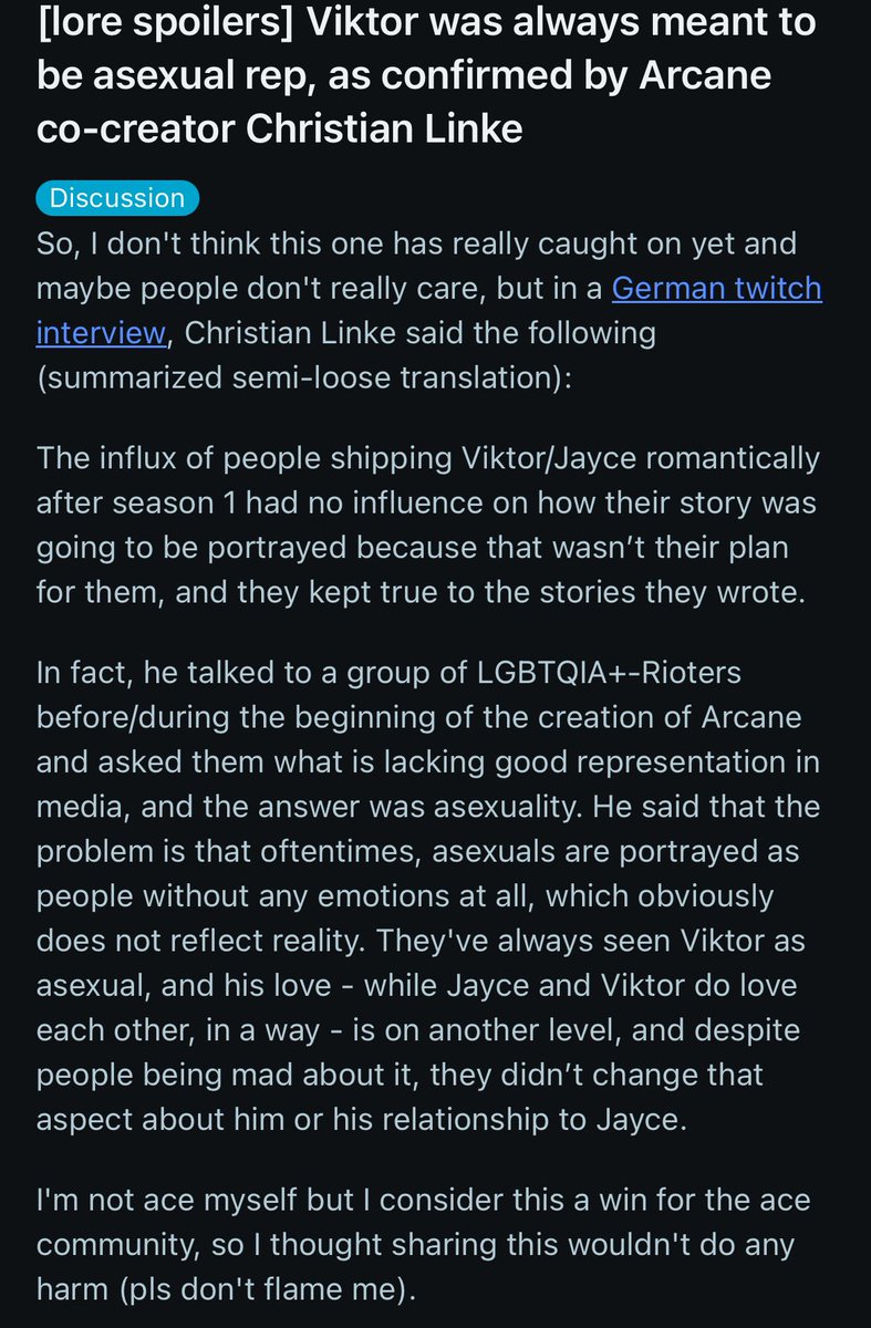 alright I can no longer keep my mouth shut. why as an aroace person CL saying Viktor is asexual in this interview pisses me off 🧵🪡 #arcane