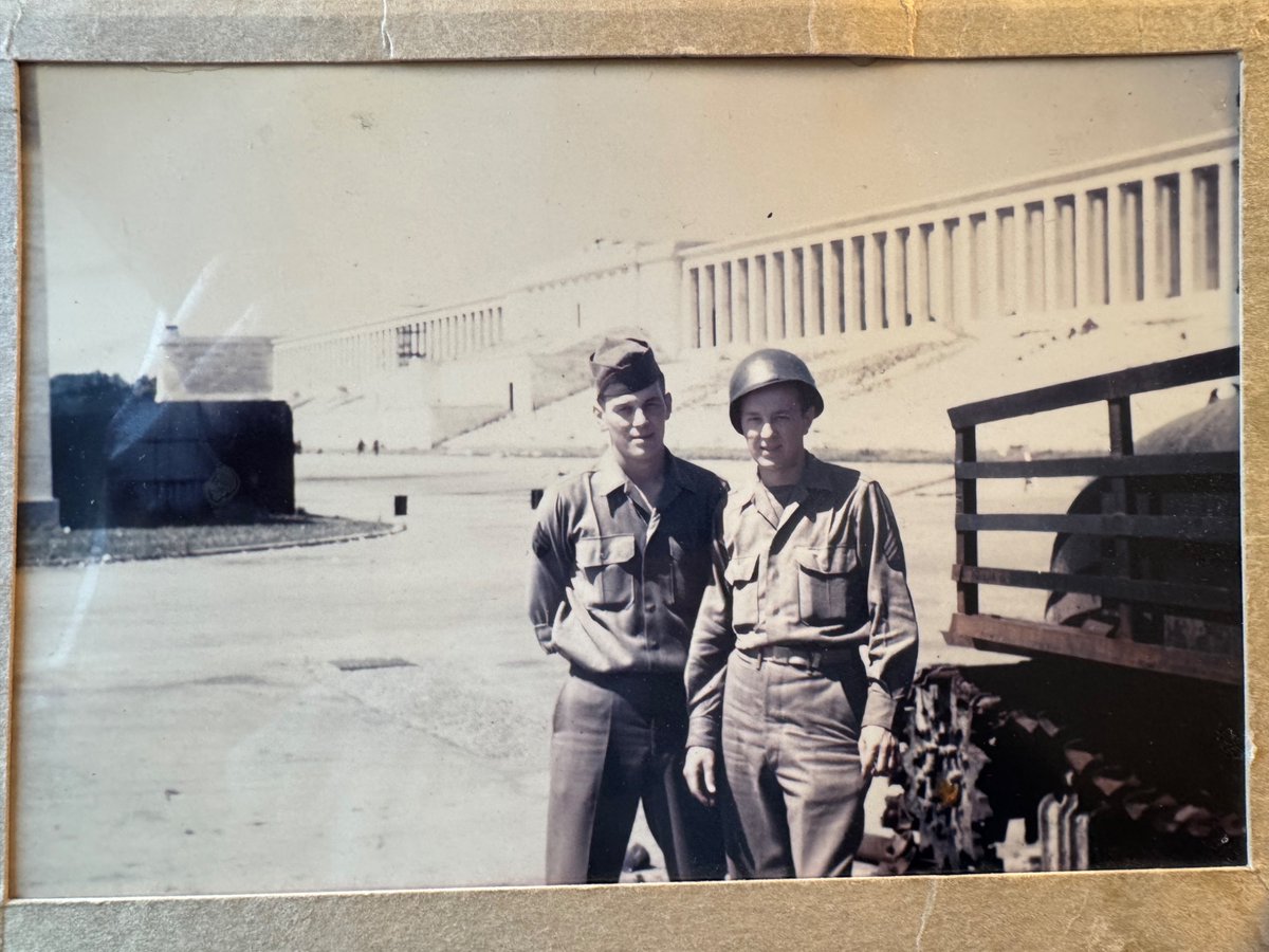 SuperDaveL's tweet photo. @TankMuseum Just found this pic of my grandpa and great uncle.  VERY similar angle.  The only time they met up while fighting in Europe. https://t.co/MLWWf4aTgV