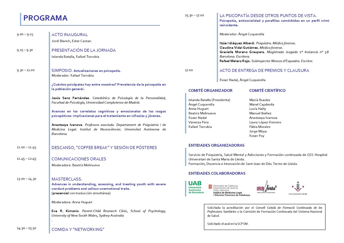 JPsicopatia's tweet image. SIMPOSIO. Actualizaciones en psicopatía.
28/02/2025
¿Cuántos psicópatas hay entre nosotros? Prevalencia de la psicopatía en la población general.
Jesús Sanz Fernández. Catedrático Psicología de la Personalidad, Facultad de Psicología @unicomplutense
ucm.es/tratamiento/js…