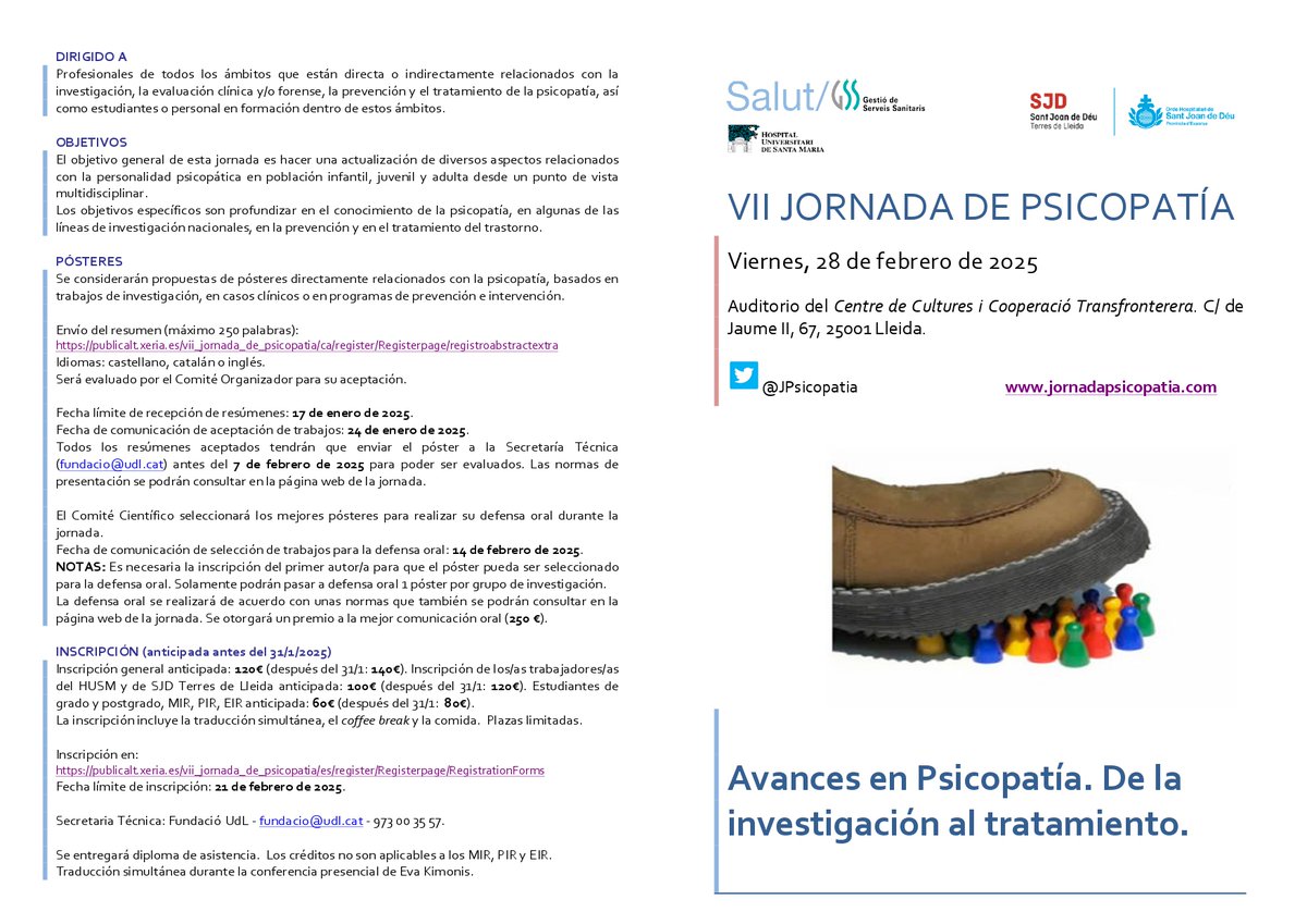 JPsicopatia's tweet image. SIMPOSIO. Actualizaciones en psicopatía.
28/02/2025
¿Cuántos psicópatas hay entre nosotros? Prevalencia de la psicopatía en la población general.
Jesús Sanz Fernández. Catedrático Psicología de la Personalidad, Facultad de Psicología @unicomplutense
ucm.es/tratamiento/js…