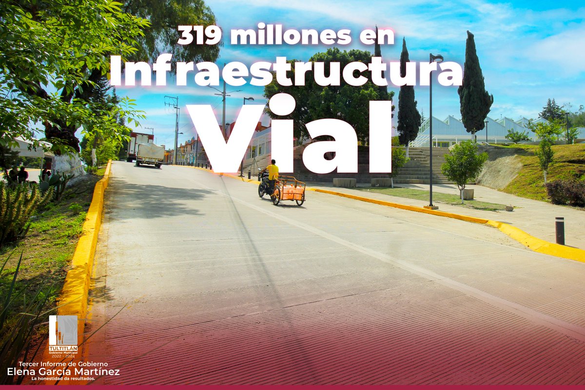 🚜🚧 ¡¡Transformamos las 𝐯𝐢𝐚𝐥𝐢𝐝𝐚𝐝𝐞𝐬 𝐦𝐚́𝐬 𝐢𝐦𝐩𝐨𝐫𝐭𝐚𝐧𝐭𝐞𝐬 de Tultitlán!! Reafirmando nuestro compromiso con la movilidad de todas y todos 🚧🚜

💠    Elena García   💠
𝐓𝐞𝐫𝐜𝐞𝐫 𝐈𝐧𝐟𝐨𝐫𝐦𝐞 𝐝𝐞 𝐆𝐨𝐛𝐢𝐞𝐫𝐧𝐨  #LaHonestidadDaResultados
