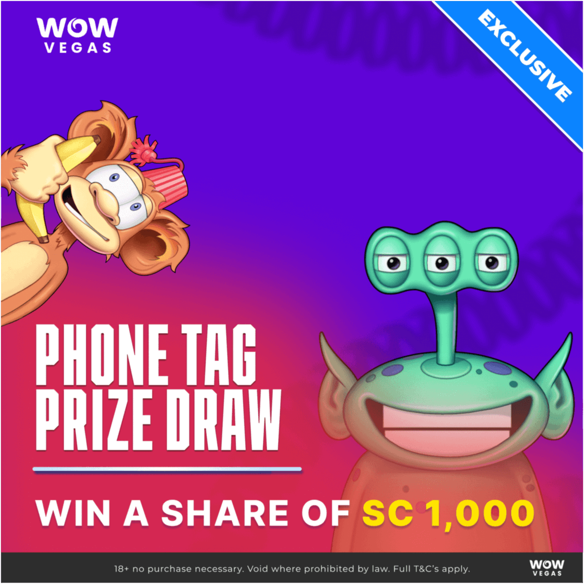 wowvegascom's tweet photo. 📱🔥New Exclusive Game + Prize Draw!🔥🎉
Say hello to our latest exclusive, Phone Tag by King Show Games! 🌟 Spin today and claim your chance to win a share of SC 1,000! 💰
Don’t wait—join the fun now! 🎰✨
#ExclusiveGame #PhoneTag #WOWVegas #SC1000 https://t.co/cSb9f46qZ5