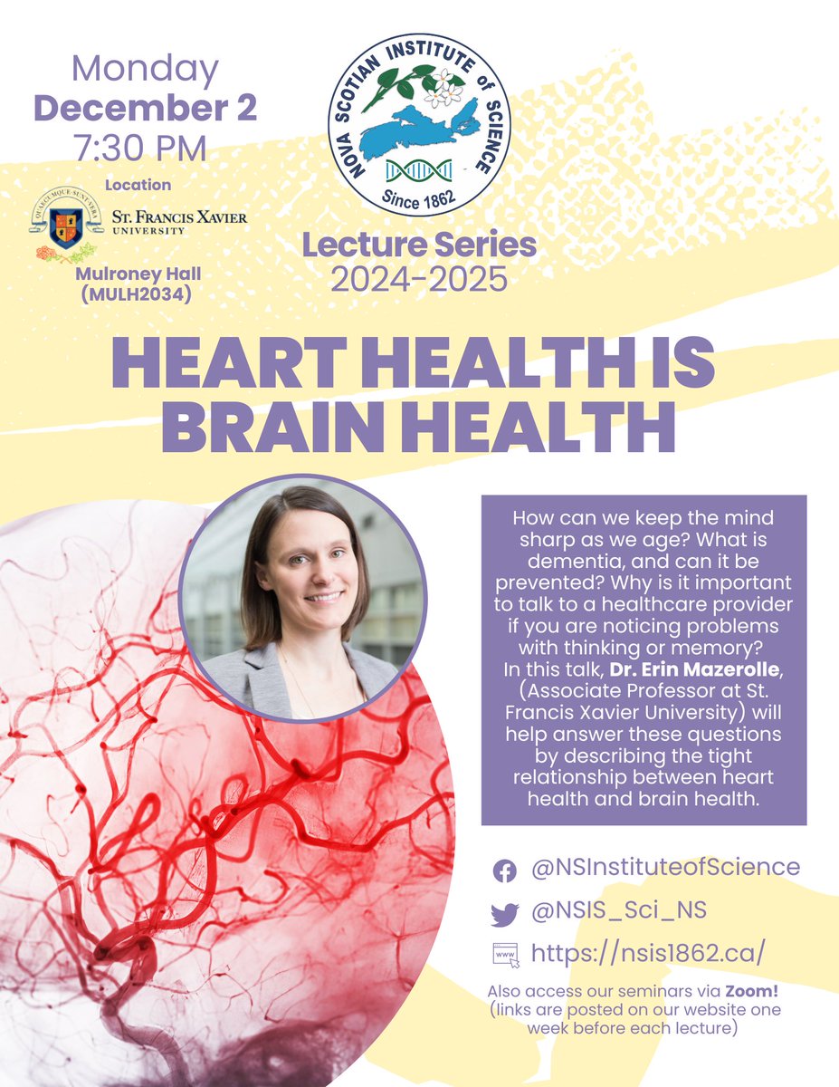 Nova Scotian Institute of Science - NSIS (@nsis_sci_ns) on Twitter photo Join us this coming Monday Dec 2nd for our next free public lecture! Taking place online and in-person at St. FX University. 🧠❤️
<a href="/stfxuniversity/">StFX University</a>,<a href="/DiscoveryCntr/">Discovery Centre</a>, <a href="/NS_Museum/">Nova Scotia Museum</a>, @ErinMazerolle, <a href="/VAST_training/">Vascular Training (VAST) Platform</a>, <a href="/StFXPsych/">StFX Psychology Department</a> Join us this coming Monday Dec 2nd for our next free public lecture! Taking place online and in-person at St. FX University. 🧠❤️
<a href="/stfxuniversity/">StFX University</a>,<a href="/DiscoveryCntr/">Discovery Centre</a>, <a href="/NS_Museum/">Nova Scotia Museum</a>, @ErinMazerolle, <a href="/VAST_training/">Vascular Training (VAST) Platform</a>, <a href="/StFXPsych/">StFX Psychology Department</a>