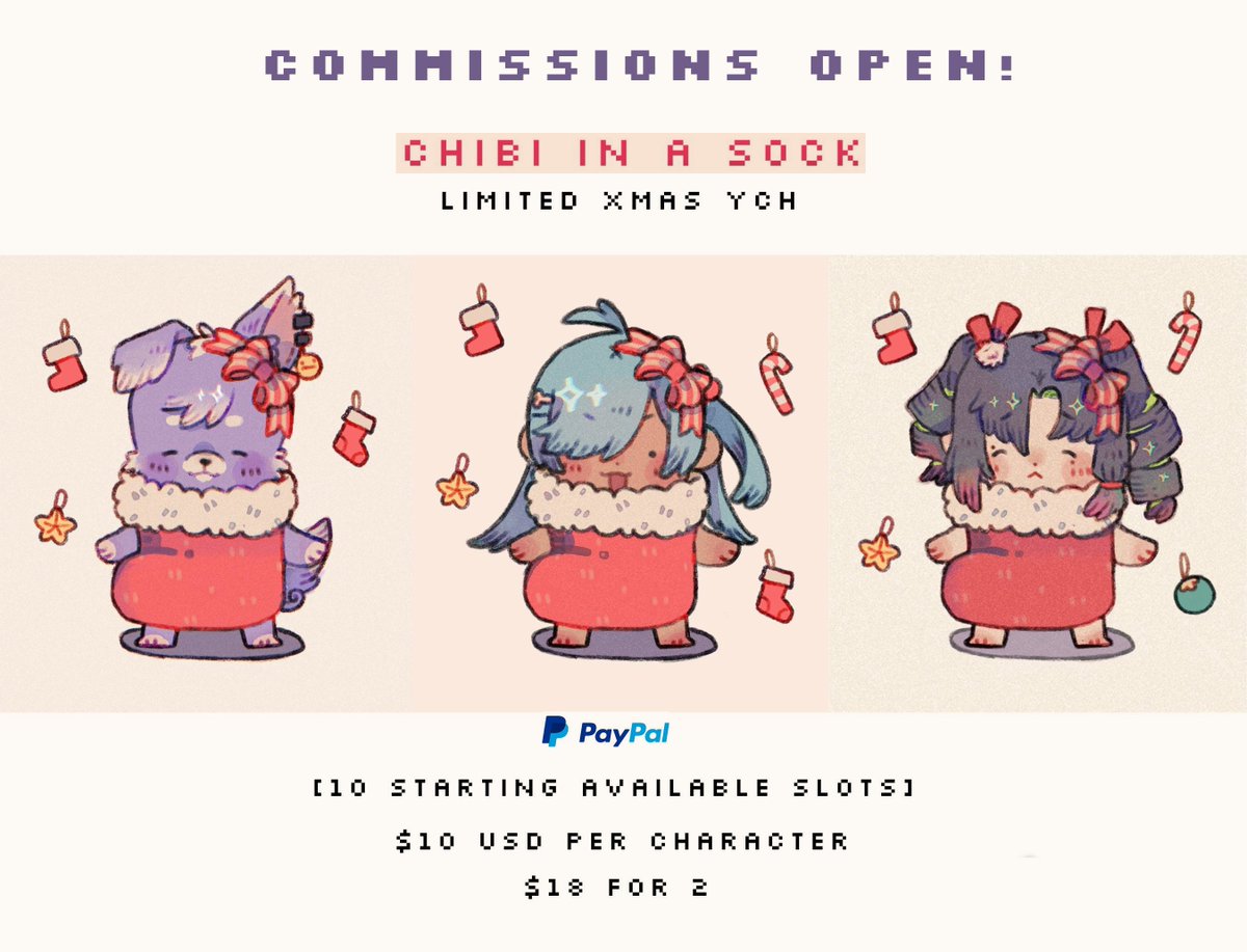 Bumcchi's tweet photo. Opening commissions for these silly sock chibis.
Commission form: https://t.co/Q717j3HhTB https://t.co/tvxZtHs4qo