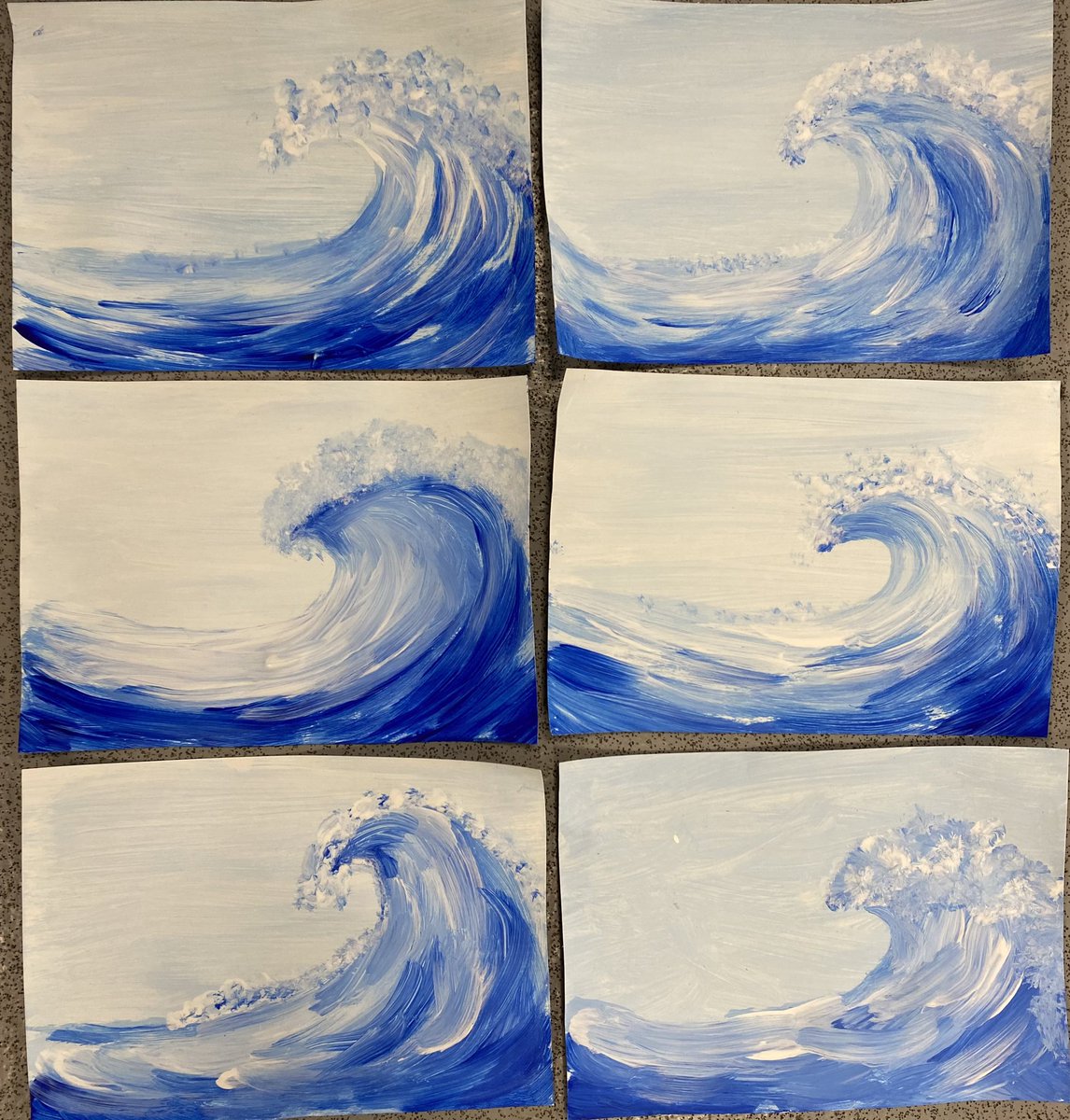 SRA_Art_'s tweet photo. Year 8 loved painting waves this week, here are just a few, aren’t they incredible! Well done year 8! https://t.co/DqekF4OPAQ