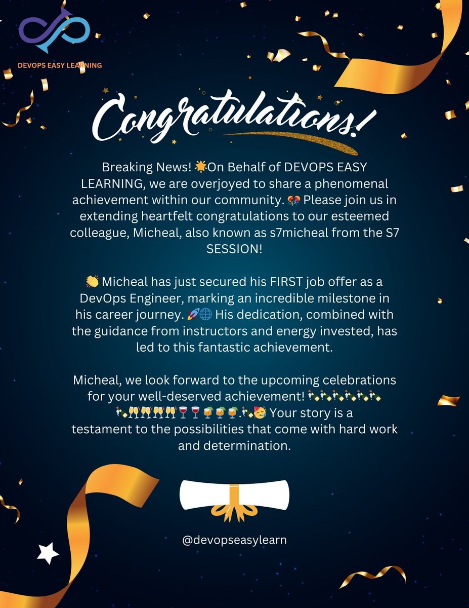 devopseasylearn's tweet image. It's our congratulatory season again.
We are excited and welcome our students to the $100k earners league.
#congratulations
#devopseasylearning
#devopsjobs
#devopscareer
#It #Davido #kenyawest