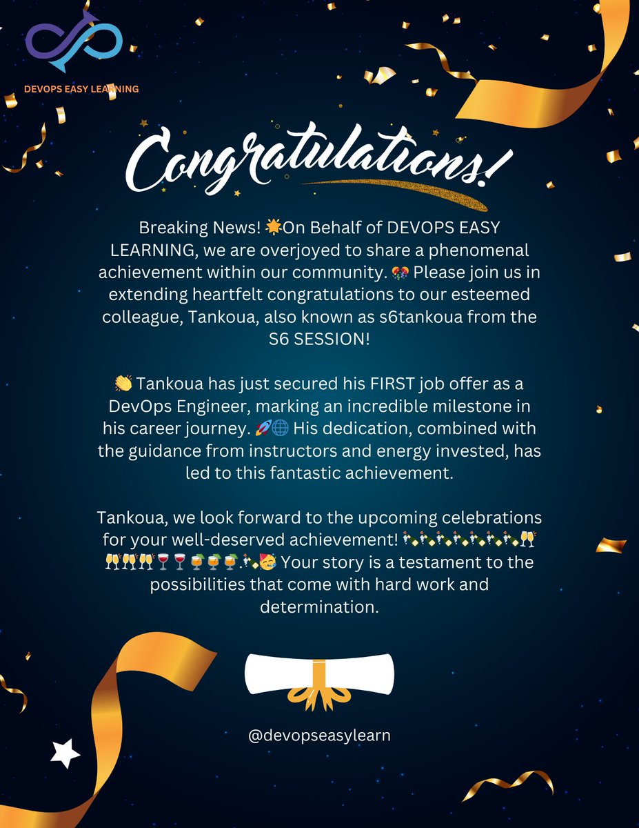 devopseasylearn's tweet image. It's our congratulatory season again.
We are excited and welcome our students to the $100k earners league.
#congratulations
#devopseasylearning
#devopsjobs
#devopscareer
#It #Davido #kenyawest