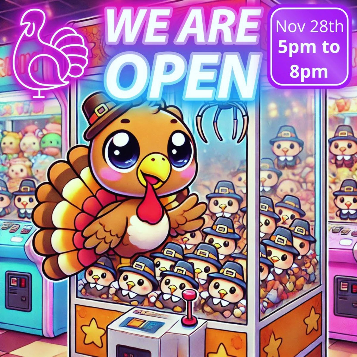 HSpaceStarcade's tweet photo. 🦃 After dinner fun! HyperSpace Starcade is OPEN Thanksgiving 5–8 PM. 🕹️ Bring the fam, win prizes, and make memories. Grateful for YOU! ❤️ #ThanksgivingFun #RochMN #HyperSpaceStarcade https://t.co/UzwcF19q51