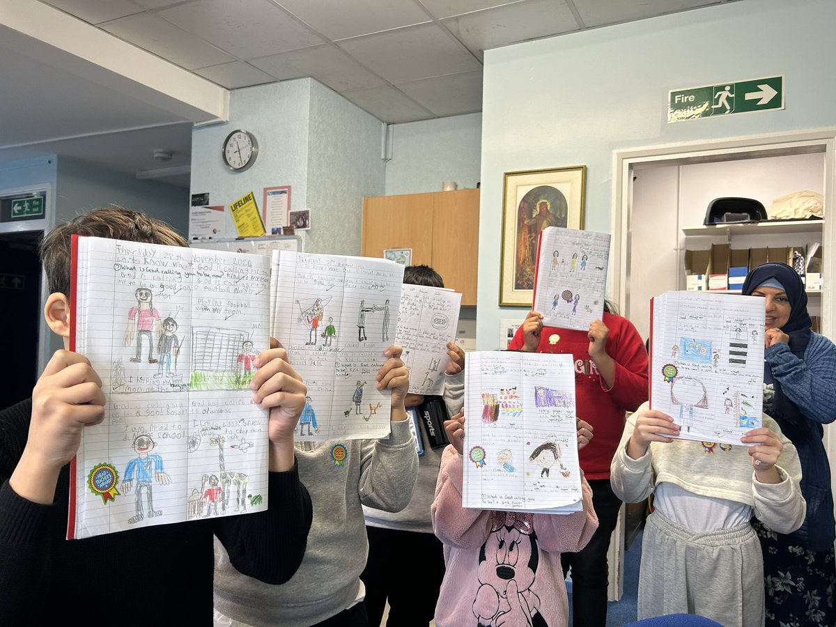 RosaryRC's tweet photo. Wow!!! Fabulous RE work today children. Vocations week has been a massive success- the children have learnt so much. Who are you called to be? 🙏🏼 💕 #catholiclife #vocationsweek @BCPP__ @BrumSchOfSanc @BhamDES @StTeresaofCalcu #year5 https://t.co/CLferfYNRH