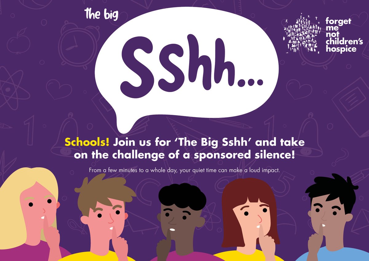ForgetMeNotChildren (@forgetmnotchild) on Twitter photo 🤫 Silence speaks volumes!
Could your school join The Big Sshh? Take on the challenge of a sponsored silence, and your quiet time could make a loud impact. Sign your school up and help us ensure every family is heard, cared for and supported. Email schools@forgetmenotchild.co.uk 🤫 Silence speaks volumes!
Could your school join The Big Sshh? Take on the challenge of a sponsored silence, and your quiet time could make a loud impact. Sign your school up and help us ensure every family is heard, cared for and supported. Email schools@forgetmenotchild.co.uk