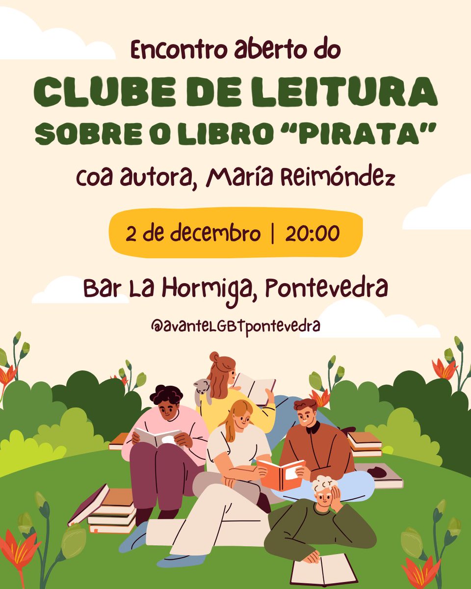 🏴‍☠️ Este luns 2, o noso clube de leitura LGBTIQA+ zarpa nunha nova aventura!

💎 Exploraremos “Pirata”, de María Reimóndez: unha novela que usa figuras históricas da pirataría para reflexionar sobre identidade e liberdade.

🦜 Contaremos coa presenza da capitá <a href="/reimondez/">a María Reimóndez</a>!