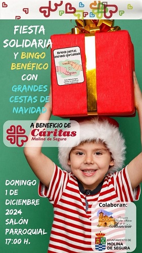 Este domingo 1 de diciembre a las 17 horas tienes una cita con el Bingo Solidario a beneficio de <a href="/CaritasMolina/">caritas.molina</a>  con grandes cestas de navidad.