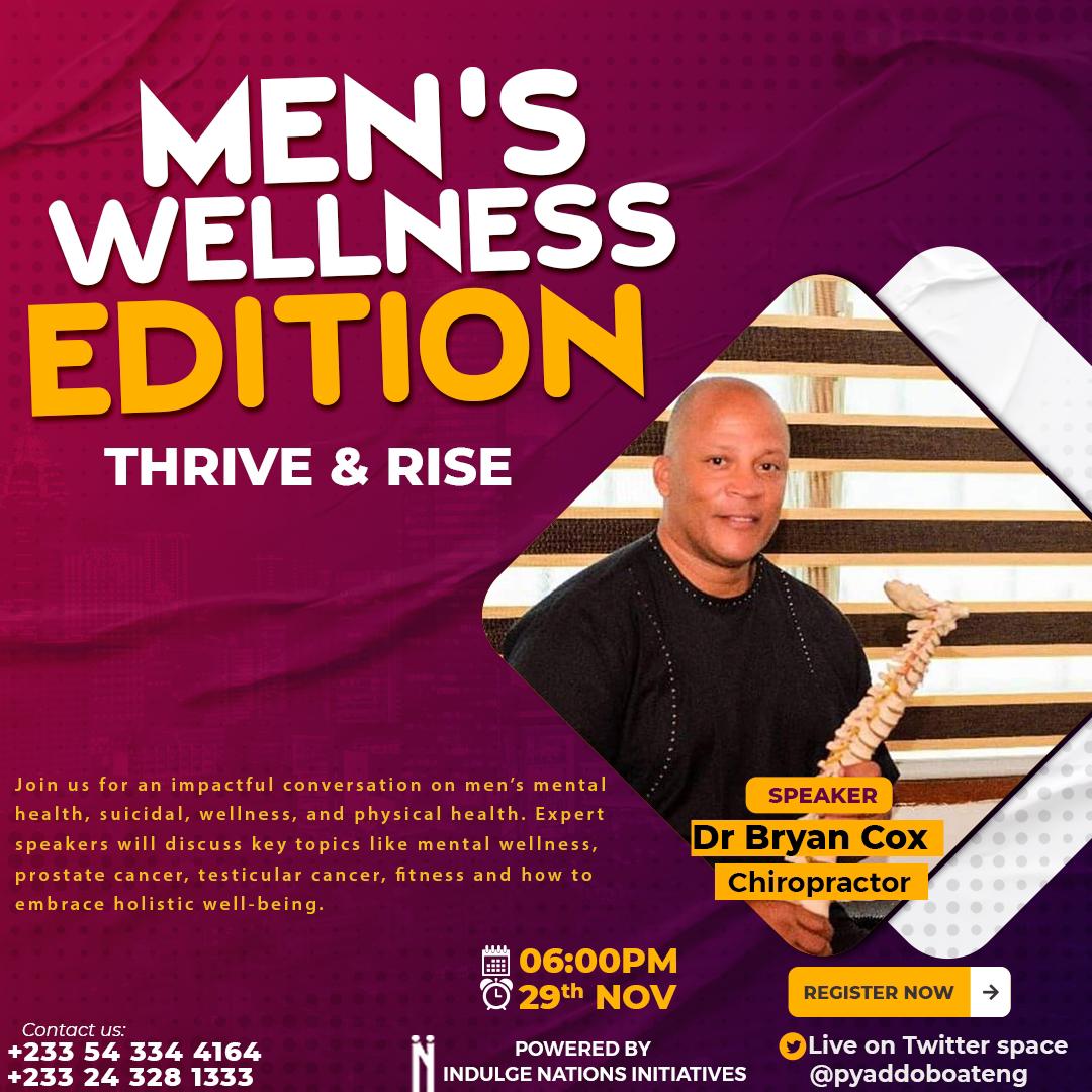 PY Addo-Boateng #blessthemicgh (@pyaddoboateng) on Twitter photo Join us on Friday 29th November 2024 <a href="/6pm/">Follow us @Shop6pm!</a> for an impactful conversation on X (Twitter space) with Experts and guest speakers as we discuss key topics on Men’s mental health, suicide prevention, prostate cancer, testicular cancer, fitness, and how to embrace holistic well-being. Join us on Friday 29th November 2024 <a href="/6pm/">Follow us @Shop6pm!</a> for an impactful conversation on X (Twitter space) with Experts and guest speakers as we discuss key topics on Men’s mental health, suicide prevention, prostate cancer, testicular cancer, fitness, and how to embrace holistic well-being.