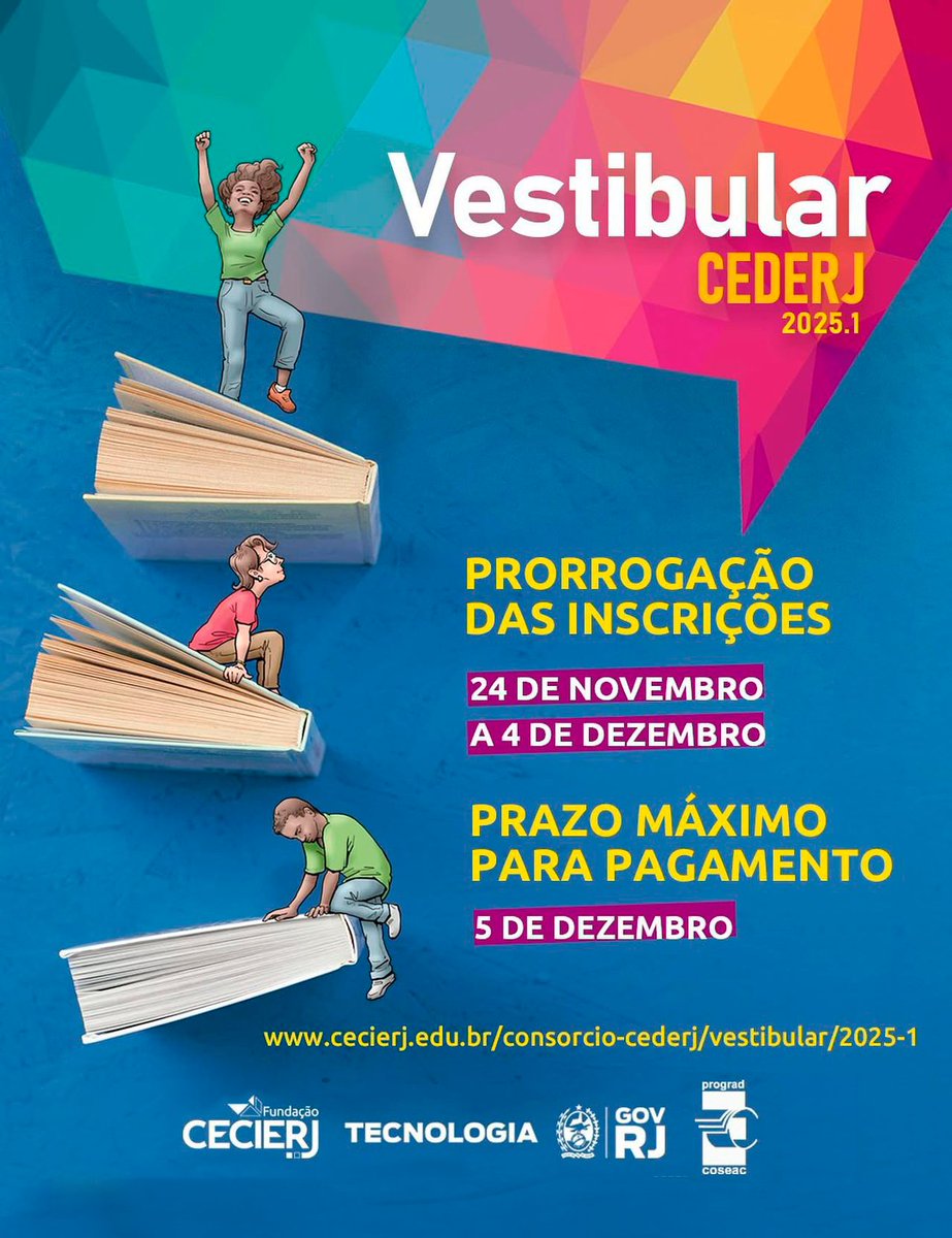 uerj_oficial's tweet photo. O Consórcio Cederj, administrado pela Fundação Cecierj, vinculada à Secretaria de Ciência, Tecnologia e Inovação, reúne as instituições de ensino superior públicas sediadas no Estado do Rio de Janeiro. Inscrições: https://t.co/CW2ZWJLfDt https://t.co/mOndfDYEbF