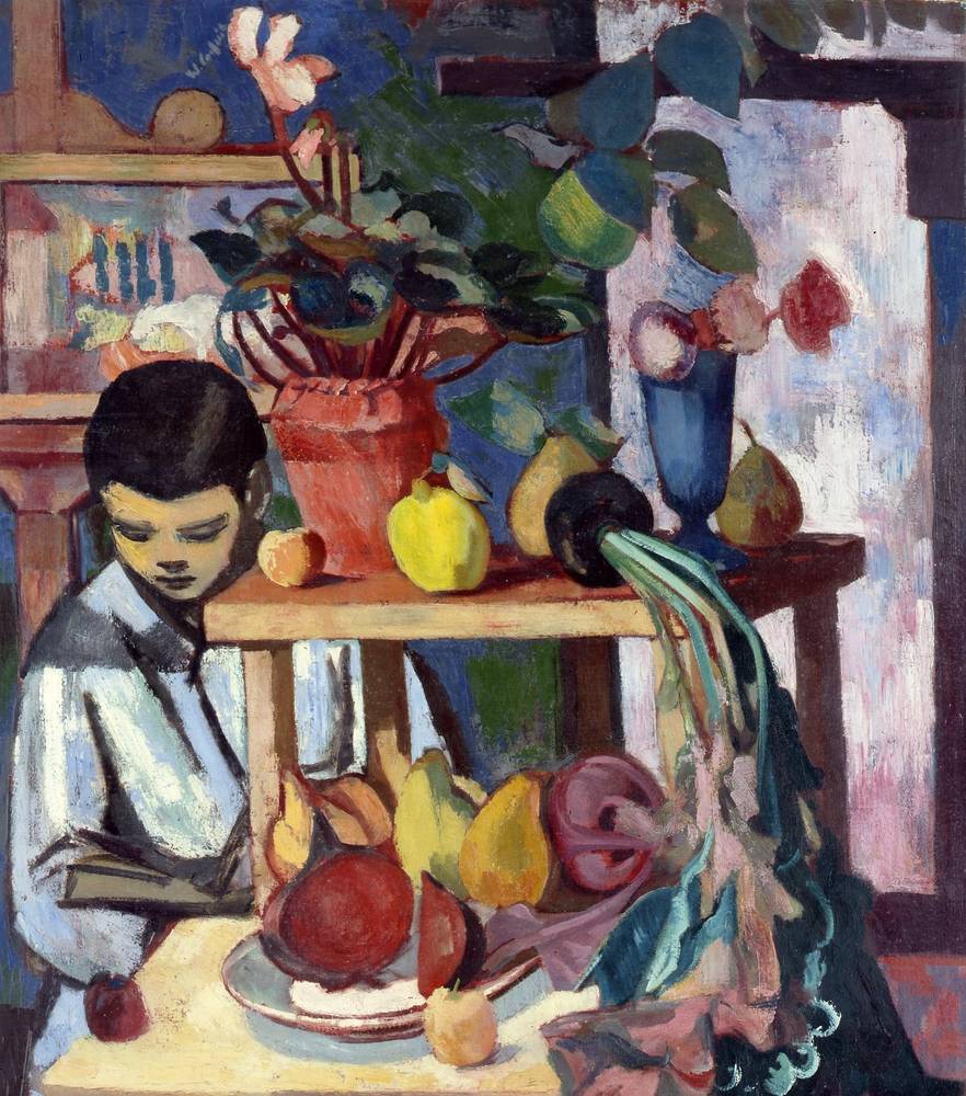 MenschOhneMusil's tweet image. Lesender Knabe im Atelier, Wilhelm #Lachnit, (1899-1962)  1949.