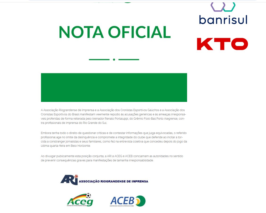 "Age no limite da delinquência", dizem ARI e ACEG sobre Renato Portaluppi

aceg-rs.com.br/site/