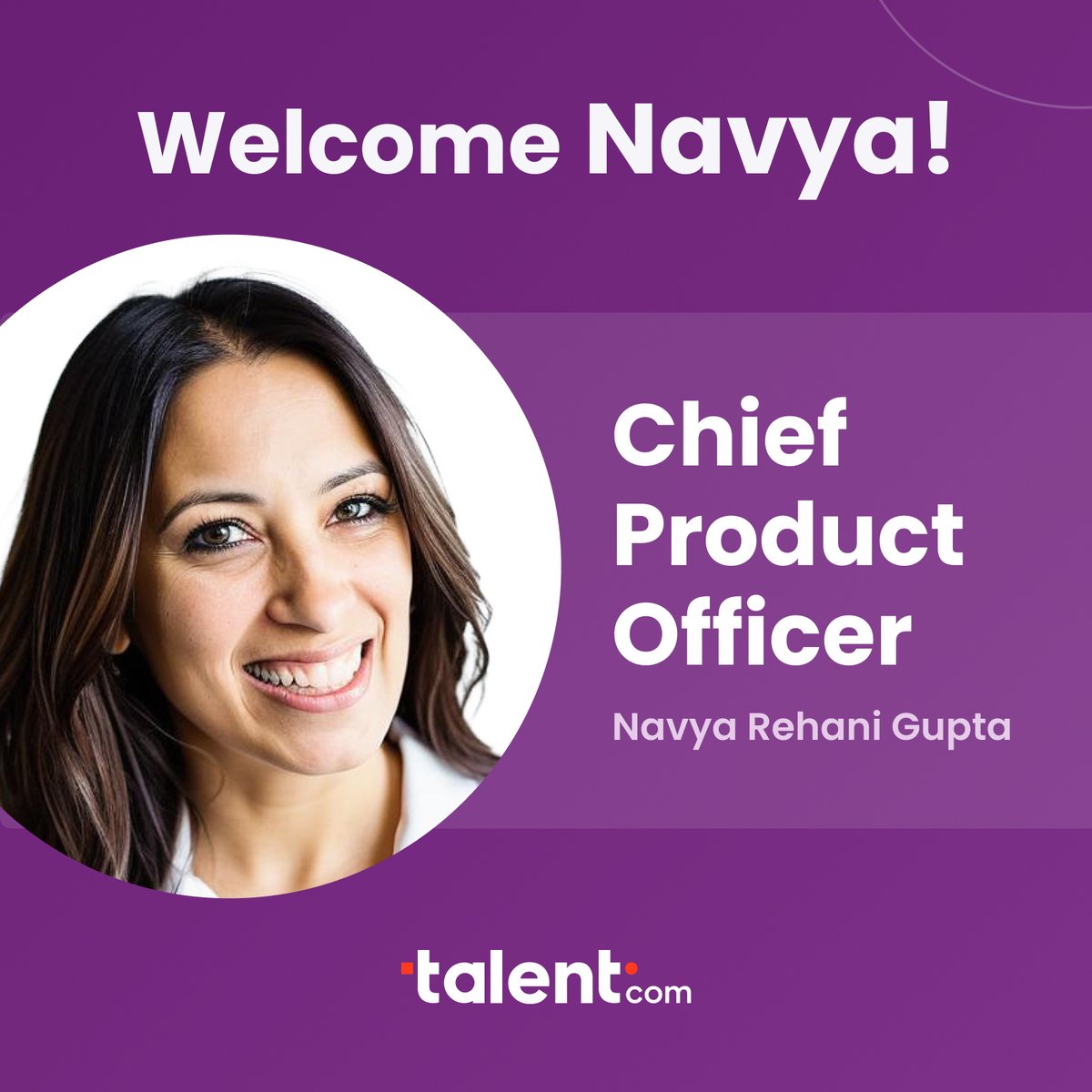🎉 Exciting news! Navya Rehani Gupta joins Talent.com as CPO! 🌟 

With 10+ years at Uber &amp; more, she’s here to transform job search globally 🌍. Ranked #7 in 2024’s Top Women CPOs 🏆, she’s ready to drive innovation in healthcare, logistics, &amp; retail. 🚀 #Leadership