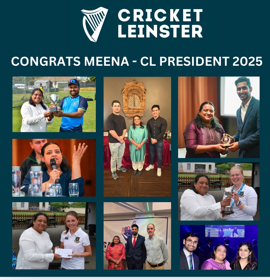 CONGRATS MEENA!  

Huge congrats to Meena Baskarasubramanian on her election as CL President for 2025! 👍🏻

Go n-éirí an bóthar leat! 🏏
