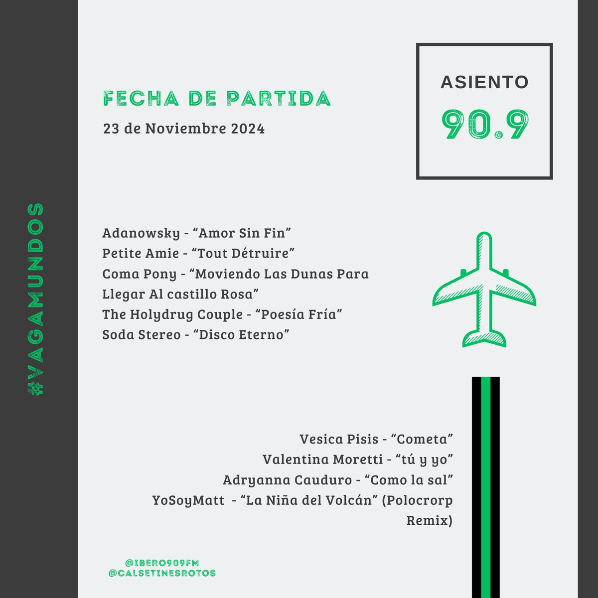 Saulitros Del Solar (@calsetinesrotos) on Twitter photo Les dejo por acá todo lo que sonó el Sábado pasado en el #Vagamundos, nos escuchamos el fin x <a href="/Ibero909FM/">Ibero 90.9 FM</a> Les dejo por acá todo lo que sonó el Sábado pasado en el #Vagamundos, nos escuchamos el fin x <a href="/Ibero909FM/">Ibero 90.9 FM</a>