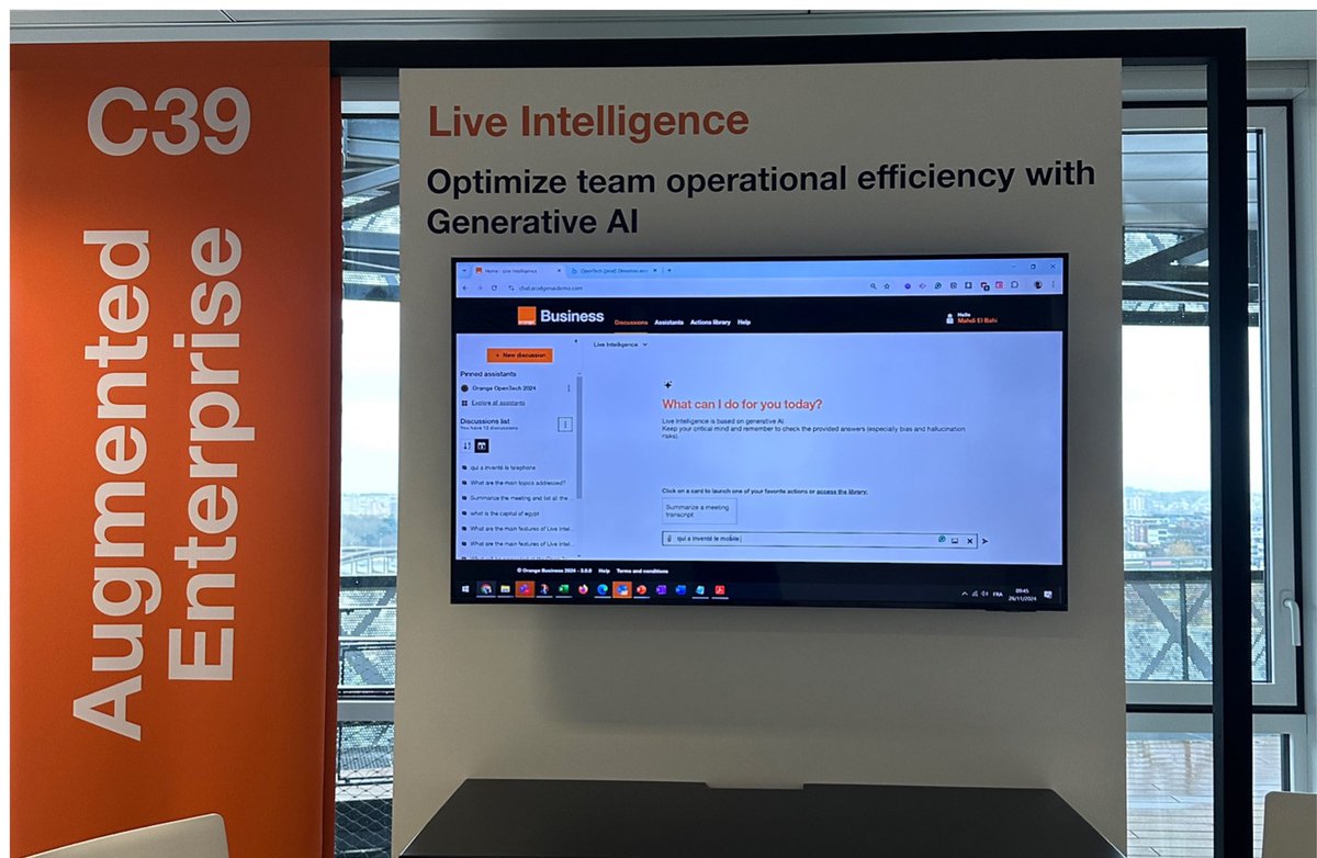 Nous sommes ravis de lancer et de présenter Live Intelligence lors des #OpenTech, une innovation née de l’expertise interne d <a href="/orange/">Orange</a> <a href="/orangebusiness/">Orange Business</a> 

#OrangeOpenTech #Dinootoo #LiveIntelligence <a href="/Orange_Future/">Hello Future</a>