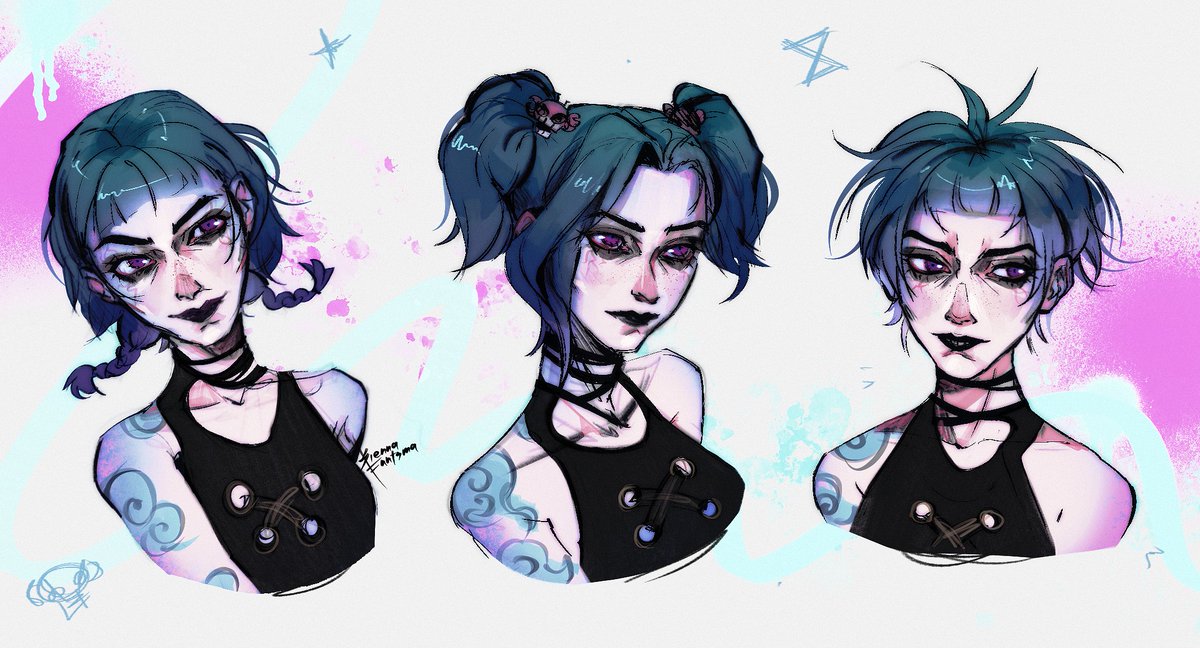 siennaghost's tweet photo. Jinx with different hairstyles 🖤 #Arcane  #ArcaneSeason2 https://t.co/oGYjXRLPct