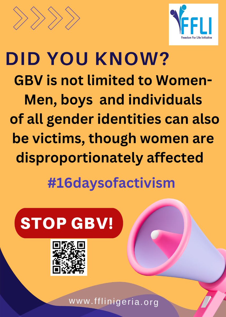 GBV affects all genders. Together, we can end the cycle.
Men, boys, and individuals of all gender identities can also experience GBV, though women are disproportionately affected. Join us in raising awareness and taking action
🔗 fflinigeria.org
#16DaysOfActivism #StopGBV